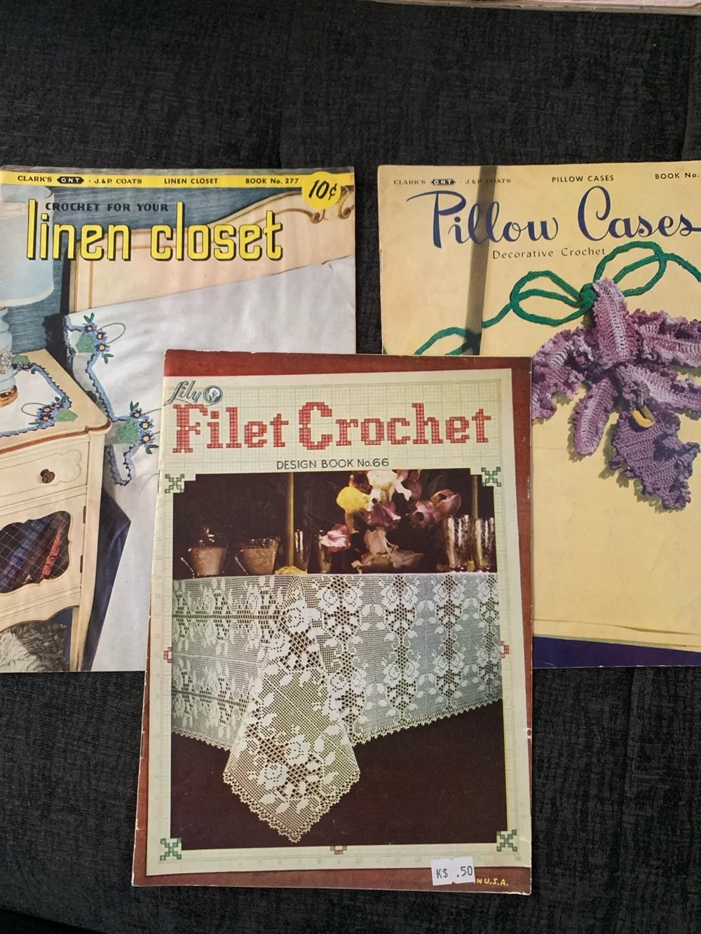 Lot of 3 vtg 1950’s Crochet Pattern Booklets pillow cases/linens/filet crochet